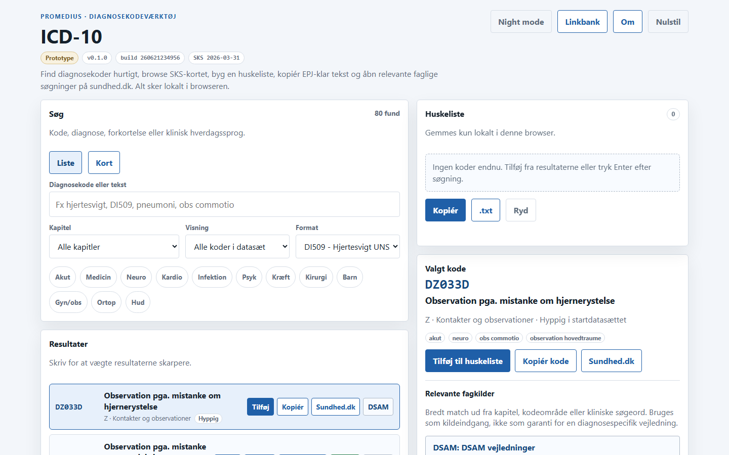 Screenshot af ICD10
